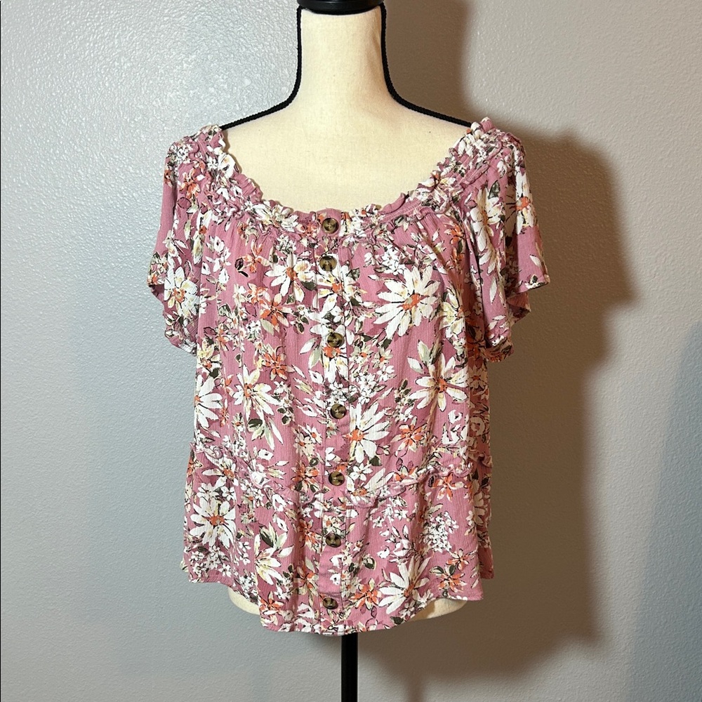 Maurices Pink Off the Shoulder Floral Blouse